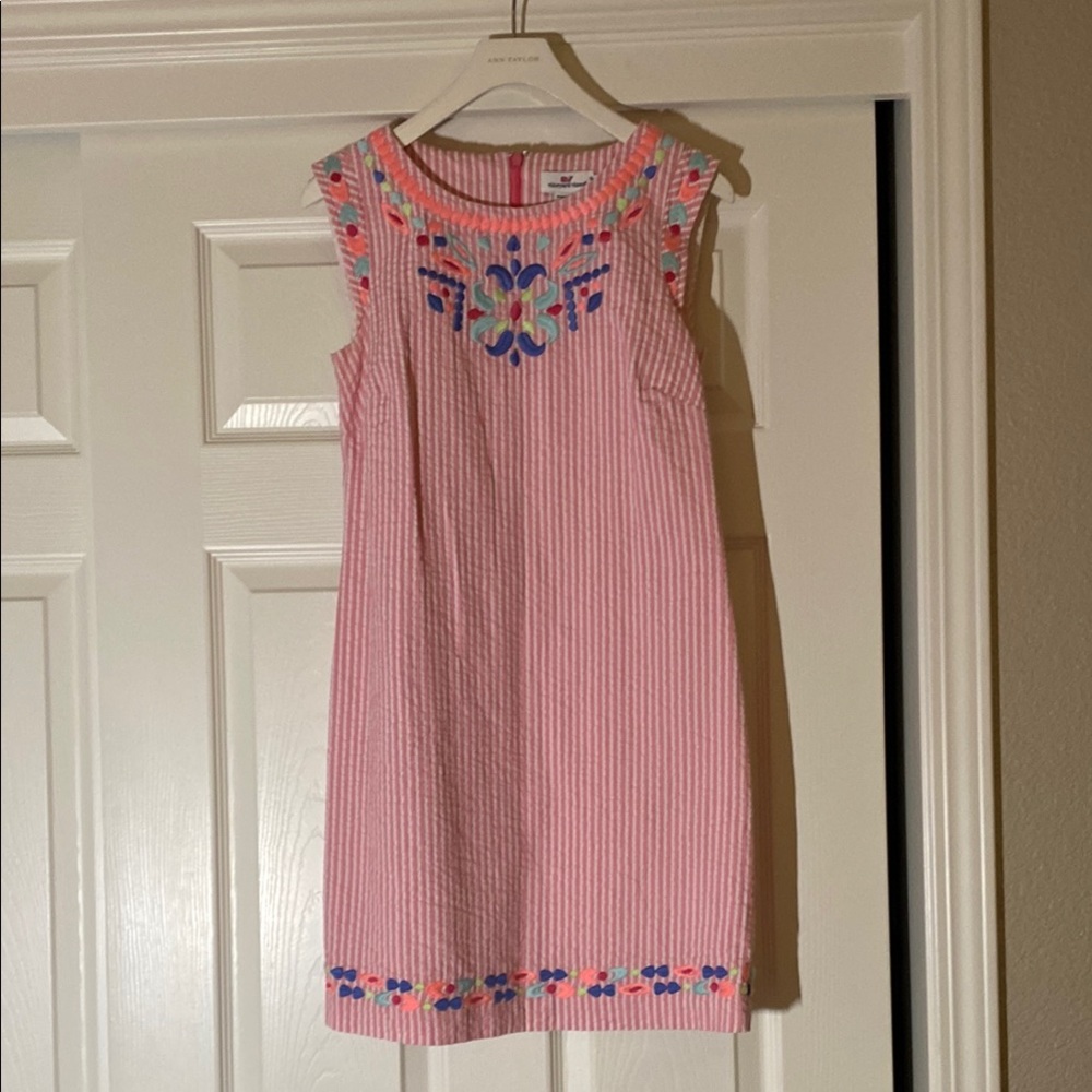 Vineyard Vines Pink and Blue Embellished Sheath Dress